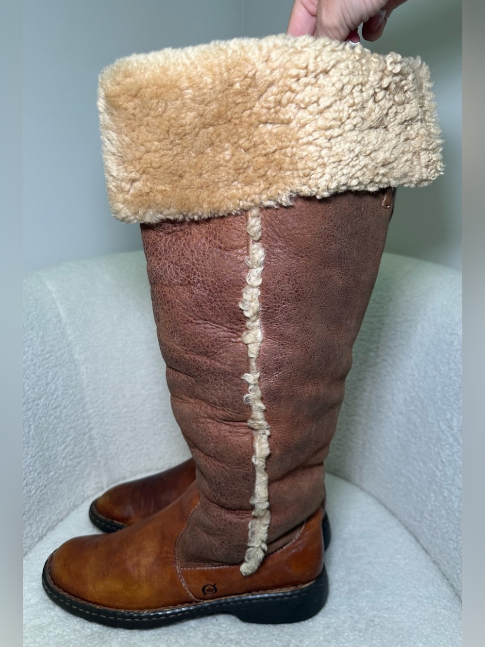 Born Shearling Lined Leather Tall Boots Brown Winter Boots Thick Warm Cozy 7.5